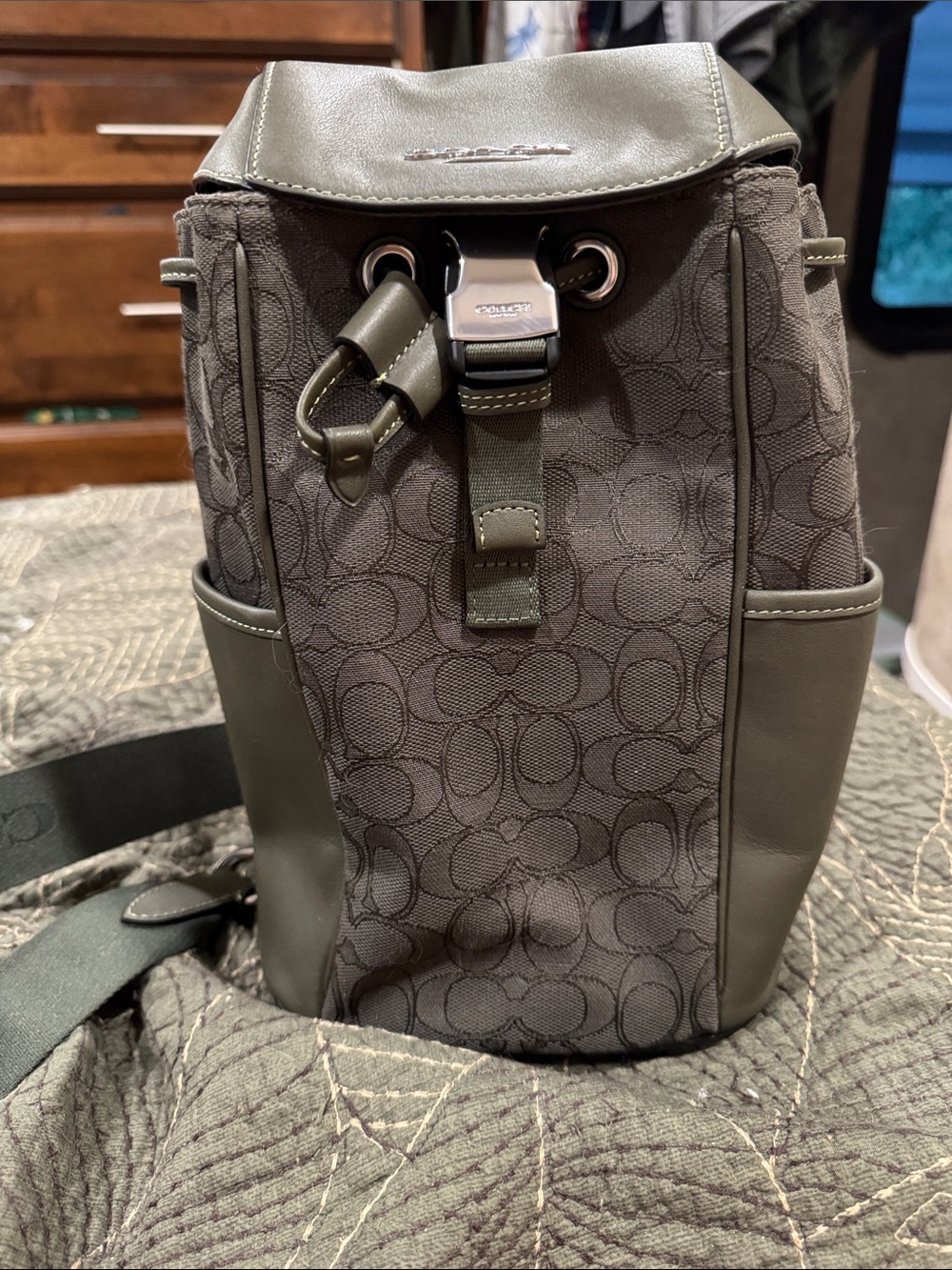 Coach Signature Sling Backpack in Olive Green